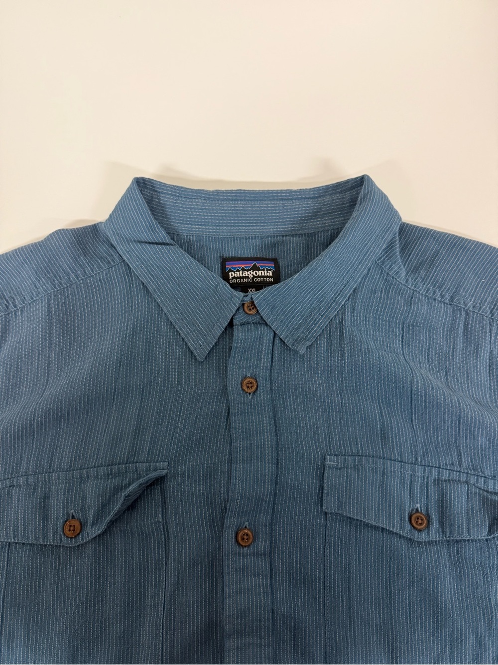 Patagonia Men's Blue Chambray Organic Cotton Short Sleeve Button-Up Shirt XXL